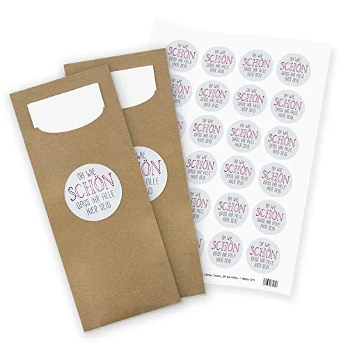 itenga 24x Bestecktasche/Pochetten braun mit Serviette + Stickerbogen Oh wie schön DASS Ihr alle Hier seid (Motiv 127)