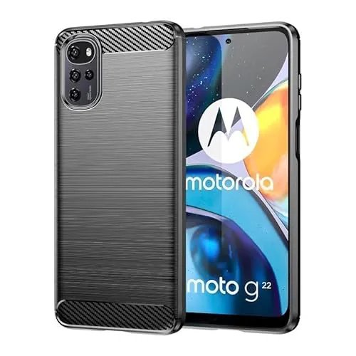 betterfon | Motorola Moto G22 Hülle Carbon Look Outdoor Stoßfeste Handy Tasche Hybrid Case Schutzhülle TPU Silikon Cover Bumper für Motorola Moto G22 Schwarz