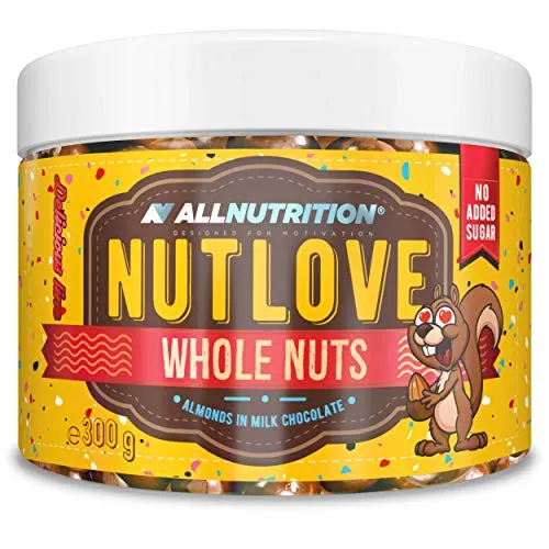 ALLNUTRITION Nutlove Whole Nuts - Mandeln in Vollmilchschokolade - Zuckerfreie Schokolade - Schokolade ohne Zuckerzusatz - Kalorienarme Süßigkeiten - Gesunder Snack - 300g