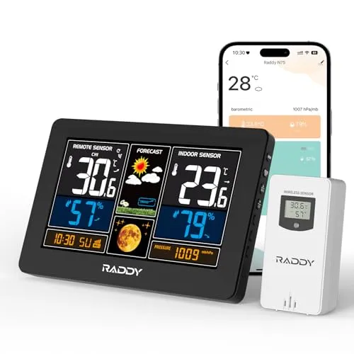 Raddy N75 Wi-Fi Wetterstation mit Außensensor, 7,5