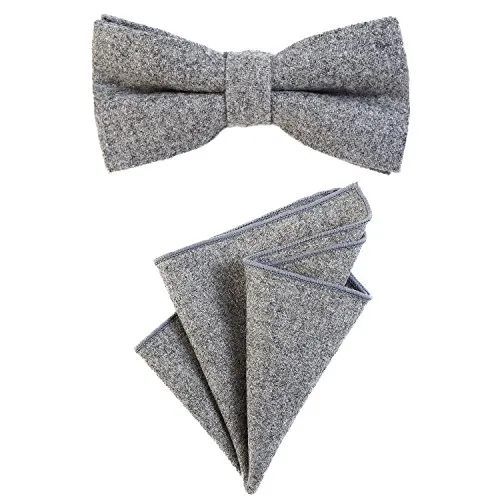 DonDon Herren Fliege 12 x 6 cm gebunden längenverstellbar und Einstecktuch 23 x 23 cm farblich passend aus Baumwolle hellgrau