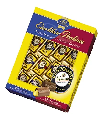 RCP Verpoorten Eierlikör Pralinés – 2 x 160 g – Alkoholhaltige Pralinenmischung aus Vollmilch- und Zartbitter-Schokolade mit flüssiger Füllung