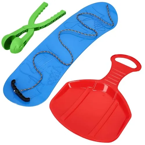 KOTARBAU® Spielset - Snowboard - Schneeballzange - Poporutscher für Kinder - Spielset für den Schnee – Rutschbahn – Snowboard – Schneeballautomat – Rot