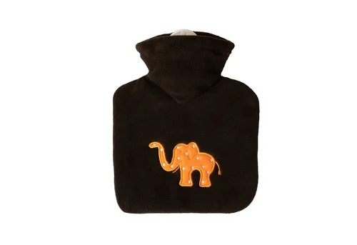 Hugo Frosch Wärmflasche - Kinder-Wärmflasche 0,6 l mit Bezug Fleece braun Elefant, Made in Germany