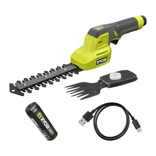 RYOBI 4 V Akku-Gras- & Strauchschere RY4CGSA-120, inkl. 2,0 Ah Akku und Ladekabel USB-C