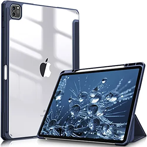 FINTIE Hybrid Hülle für iPad Pro 12.9 2022 (6. Generation)/ iPad Pro 12.9 2021/2020/2018 mit Stifthalter - Stoßfeste Schutzhülle mit transparenter Hartschale auf der Rückseite, Marineblau