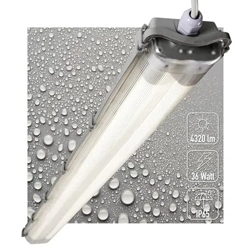 LED's light Basic 2400113_04 Feuchtraumleuchte 120 cm - Deckenleuchte für Innen & Außen, IP65, mit langlebigen 18W LED-Röhren für bis zu 25.000 Stunden Lebensdauer. Ideal für einfache Montage und vielseitige Einsatzmöglichkeiten.