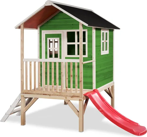 EXIT Loft 300 Holzspielhaus - grün - Spielplätze: Hochwertiges Holzspielhaus auf Stelzen mit anpassbarer Treppe und Rutsche für stundenlangen Spielspaß im Freien.