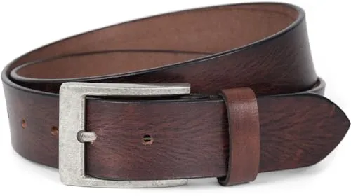 styleBREAKER Unisex Rindsleder Gürtel Unifarben mit gemaserter Oberfläche und gebürsteter Schnalle, kürzbar 03010126, Farbe:Dunkelbraun, Größe:90cm