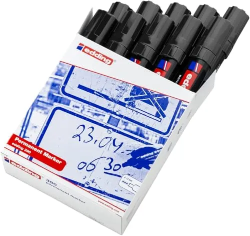 edding 390 Permanentmarker - 10 schwarze Stifte mit dicker Keilspitze - Vielseitiger Permanentmarker für verschiedene Oberflächen. Enthält 10 Stifte mit schnelltrocknender, wischfester Tinte. Ideal für Büro, Zuhause und kreative Projekte.