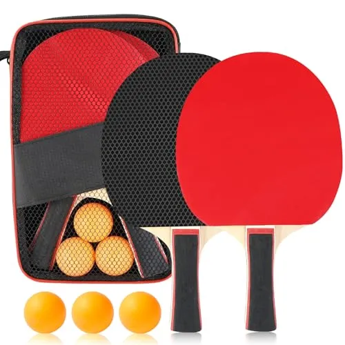 Tischtennisschläger Set, Premium Ping Pong Set, Tischtennisschläger mit 2 Tischtennisschlägern, 3 Tischtennisbälle und Tragetasche, für Anfänger, Fortgeschrittene und Familienunterhaltung