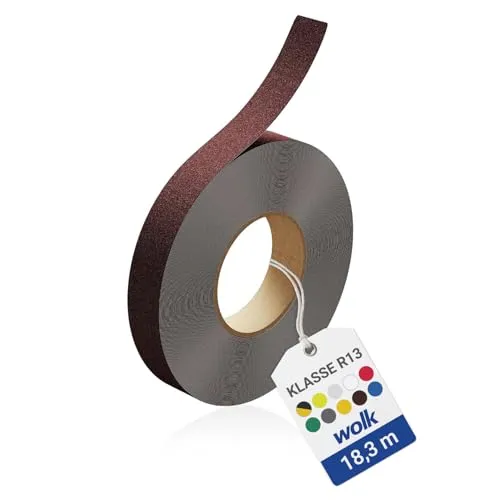 wolk Antirutsch Klebeband R13 Braun (25,0 mm x 18,3 m) – Selbstklebendes Anti-Rutschband für Treppen, Rampen & Böden – Rutschhemmung nach BGR 181 – Innen & Außen, extrem belastbar