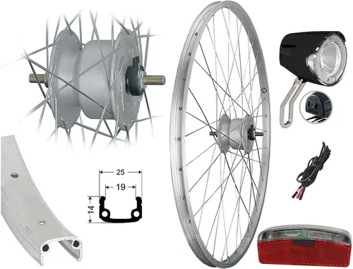 Zoll Vorderrad Nabendynamo 19-622 Felgenbremse 6v 3 Watt Scheinwerfer SET 28
