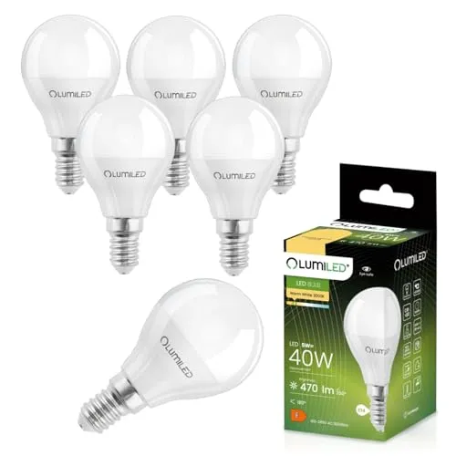 Lumiled LED Lampen E14 P45 5W ersetzt 40W 470lm 3000K Warmweiß 180° Abstrahlwinkel 230V Nicht Dimmbar Tropfenform Energiesparlampe 6er Pack – LED Lampe in kleiner Kugelform