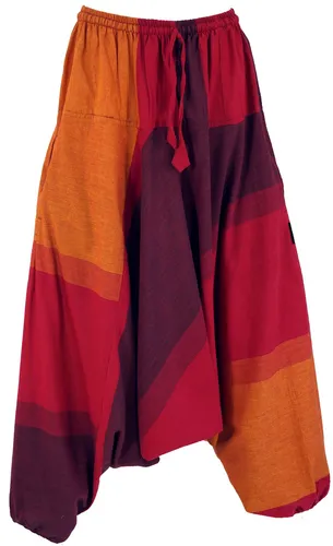GURU SHOP Gestreifte Haremshose, Pluderhose, Boho Pumphose, Aladinhose - Orange, Damen, Baumwolle