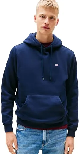 Tommy Jeans Herren Hoodie Regular Fit - Ikonischer Kapuzenpullover in Dunkelblau - Herren-Sweatshirts aus weichem Material mit optimaler Passform, ideal für Sport und Alltag, zeitloses Design mit Tommy Jeans Flag auf der Brust.