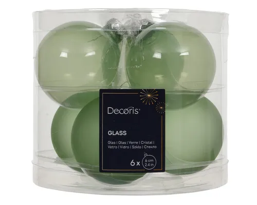 Kaemingk Weihnachtsbaumkugel, Weihnachtskugeln Glas 6cm x 6 Stück - Matchagrün transparent