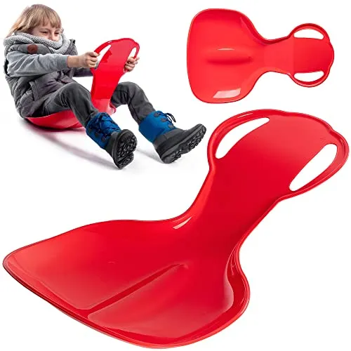 KADAX Poporutscher für Kinder, Schneerutscher aus Kunststoff, 59x39x17cm Schneeteller, Rutschteller mit Haltegriffen, Tellerrutscher, Schneeflitzer, Wintersport (Rot)