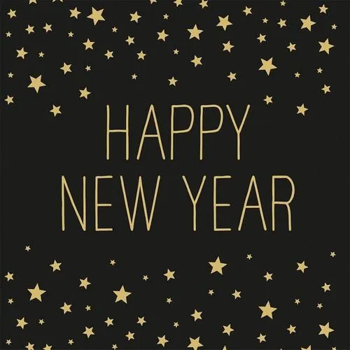 Servietten Silvester Happy New Year Sterne gold schwarz Tischdeko 33x33cm 20