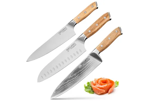 Moritz & Moritz Profi Messerset 3-teilig - Küchenmessersets: Ultrascharfes Set mit Kochmesser, Santokumesser und Damastmesser für präzise Schnitte – ideal für Hobbyköche und maximale Kontrolle beim Schneiden.