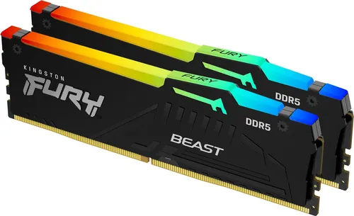 Kingston FURY Beast 32GB DDR5 RAM mit RGB Beleuchtung - Arbeitsspeicher (RAM) mit 6800MT/s für Gaming, ausgestattet mit verbesserter RGB-Beleuchtung und zertifiziert für AMD EXPO und Intel XMP 3.0 für optimale Leistung.