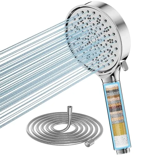 Produktbild Cobbe Duschkopf mit Filter, Hochdruck Handbrause mit Schlauch, 6 Strahlarten Duschkopf Wassersparend mit Filtration in 20 Schichten, Duschbrause für Hartes Wasser,Rest-Chlor,Bakterien, Schwermetall