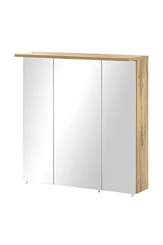 Schildmeyer Spiegelschrank Profil 70 cm, 3-türig mit LED-Beleuchtung - Spiegelschrank mit 3 Türen, variabel einsetzbaren Glaseinlegeböden und praktischer Schalter-Steckdosenbox. Ideal für modernes Badezimmer-Design.