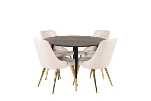 ebuy24 Essgruppe DippØ115BLBR – 5-teiliges Esstischset in Schwarz mit 4 Velvet Deluxe Stühlen - Essgruppen in stilvollem Design – Das DippØ115BLBR Esstischset vereint Eleganz und Funktionalität mit einem schwarzen Esstisch und beigen Velvet Deluxe Stühlen.