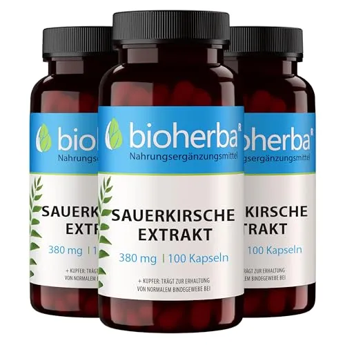 Montmorency-Sauerkirschkapseln – 300 Stück mit 380 mg natürlichem Sauerkirschextrakt und Kupfer von BIOHERBA PZN 18215936