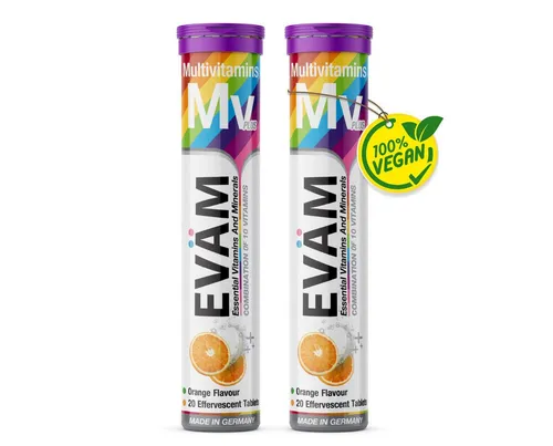 EVÄM EVÄM Multivitamin Brausetabletten Geschmack Orange mit 10 Vitaminen Brausetabletten, Set aus Röhrchen à 20,00 St., 164 g 8000 ml, Inhalt in ml ist die Gesamtmenge aufgelöst nach Dosierungsempfehlung