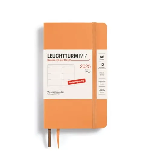 LEUCHTTURM1917 370574 Wochenkalender Pocket (A6) 2025, Softcover, Apricot, Deutsch