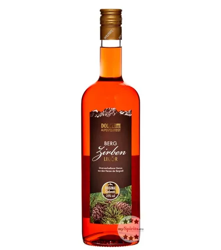 Dolomiti Bergzirben Likör - Likör & Kräuterschnaps, harmonischer Zirbenlikör mit feinem, waldigen Geruch und 25 % vol in 1L-Flasche – ein Genuss aus den Dolomiten!