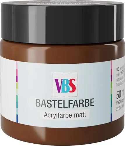 VBS Bastelfarbe 50 ml wasserfest lichtecht geruchsneutral lösungsmittelfrei hochpigmentiert matt Malfarbe Malen Farbe Farben Braun