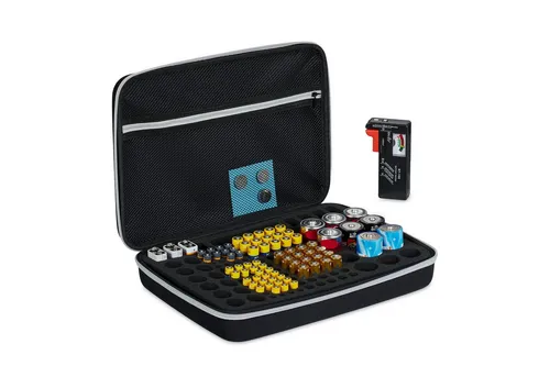 relaxdays Batteriebox mit Tester - Aufbewahrungsbox für 134 Batterien, inklusive Batterietester zur einfachen Überprüfung des Ladestands. Praktisch und sicher für alle gängigen Batterietypen.