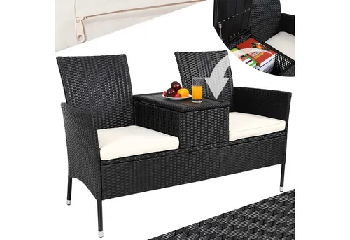 Casaria Gartenbank mit Auflagen, 320kg belastbar - Sitzbank aus wetterfestem Polyrattan, ideal für Garten oder Terrasse. Stabil und bequem, mit einer Belastbarkeit von 320kg.