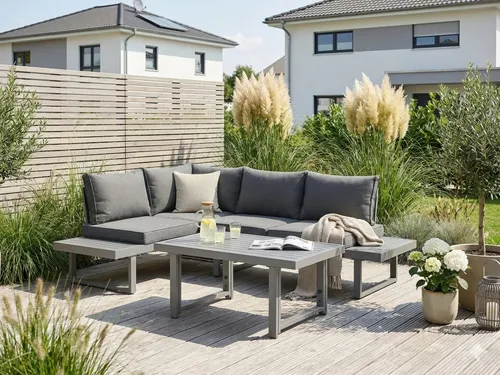 KONIFERA Gartenlounge-Set Hamburg, 14-tlg., höhenverstellbarer Tisch - Das stilvolle 14-teilige Gartenlounge-Set »Hamburg« von KONIFERA bietet viel Platz für Familie und Freunde. Der höhenverstellbare Tisch und die UV-beständigen Kissen garantieren Komfort und Flexibilität im Garten.