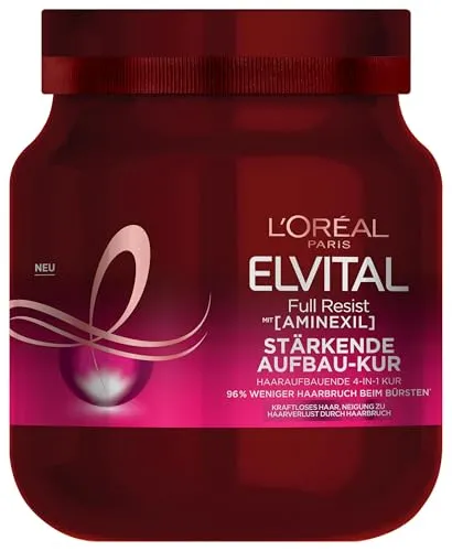 L'Oréal Paris Elvital Haarkur gegen Haarausfall durch Haarbruch, Ohne Parabene oder Silikone, Für kraftloses Haar, Mit Biotin, Provitamin B5 und Arginin, Full Resist Multi Power Kur, 1 x 680 ml