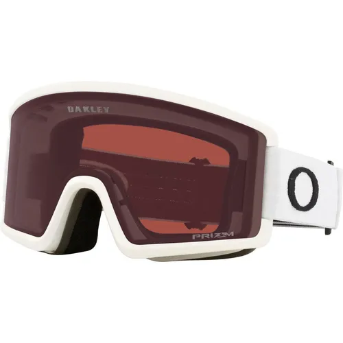 Oakley Target Line M Matte White / Prizm Dark Grey - Große Sicht mit Stil - Goggles mit zylindrischer Linse und flachem Rahmen für optimales Sichtfeld und perfekte Helmkompatibilität. Ideal für Sportler, die Komfort und Schutz bei jedem Wetter suchen.