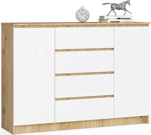 BDW, Kommode mit 4 Schubladen, 139x40x99 cm, K140, Artisan-eiche / Weiß