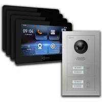 Goliath 2 Draht BUS Video Türklingel 4 Familienhaus 7 Zoll Schwarz App Silber Unterputz