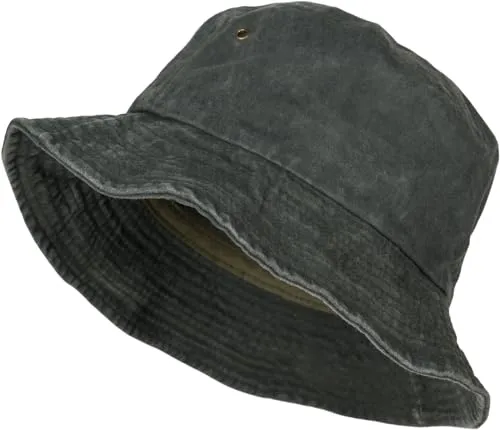 styleBREAKER Unisex Fischerhut Einfarbig in Vintage Washed Optik, Bucket Hat, Stoff Sonnenhut Unifarben 04025045, Farbe:Dunkelgrau