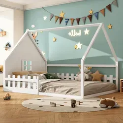 Hausbett mit Lattenrost und Rausfallschutz 140x200 cm - Stabiles Kinderbett aus Massivholz mit modernem Design, inklusive Lattenrost und Rausfallschutz für sicheres Schlafen. Ideal für Kinderzimmer!