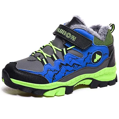 ZYLDK Kinder Winterschuhe Warm Gefütterte Winterboots Jungen Mädchen Trekkingschuhe Schneestiefel Baumwollschuhe Outdoor rutschfest mit Klettverschluss,Grün,EU 33