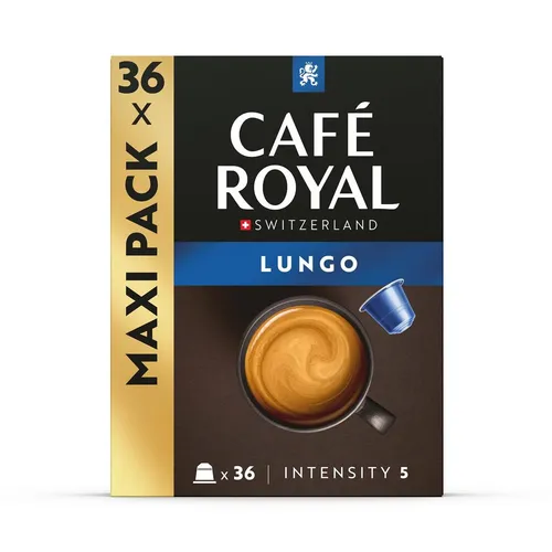 Café Royal, Lungo, 36 Nespresso (R) kompatible Kapseln, 80 Prozent recycled Aluminium, Rainforest Alliance zertifiziert, 100 Prozent Arabica Kaffee, Intensität 5