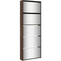 vidaXL Schuhschrank mit Spiegel und 5 Fächern - Schuhschrank in Braun Eiche-Optik, modernes Design mit 5 Kippfächern für einfache Schuhaufbewahrung und schnellen Zugriff, ideal für Flur und Eingangsbereich.