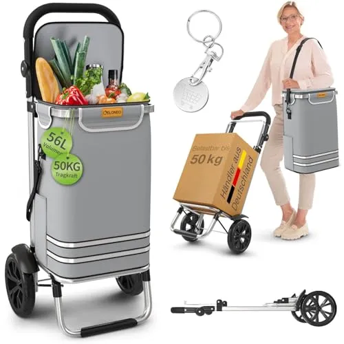 ELONEO Klappbarer Einkaufstrolley mit Kühlfach – 3in1 Multifunktionstrolley - Vielseitiger Einkaufstrolley mit 56L Kapazität. Ideal für große Einkäufe, leicht und kompakt. Inklusive separatem Kühlfach und abnehmbarer Tasche für flexibles Einkaufen.
