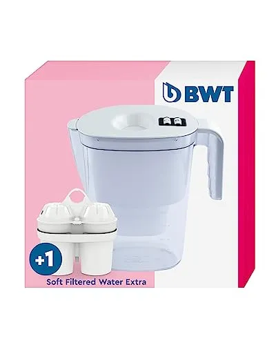 BWT Wasserfilter Vida Weiß 2,6L | Filter mit 1 Soft Filtered Water Extra Filterkartusche | Wasserfilter Trinkwasser | Filtert Kalk, Chlor, Blei & Kupfer, Weiss