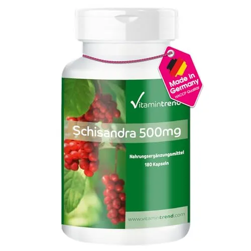 Vitamintrend Schisandra Kapseln 500mg, 180 Stück, hochdosiert, Schisandra chinensis, Nahrungsergänzungsmittel vegan ohne Magnesiumstearat, in Deutschland hergestellt