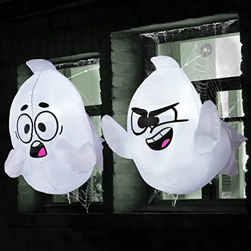 Joiedomi 7,98 m Langer, aufblasbarer Halloween-Fenstergeist mit eingebauten LEDs, 2 Stück aufblasbares, gruseliges fliegendes Gespenst Aus Fenster ausgebrochen für Halloween-Dekoration für draußen