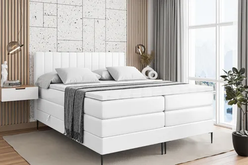 ALTDECOR Boxspringbett mit Stauraum und Matratzen H3/H4 - Weiß - Das elegante Boxspringbett bietet nicht nur erholsamen Schlaf, sondern auch praktischen Stauraum durch zwei Bettkästen. Der strapazierfähige Polsterstoff und die hochwertigen Matratzen sorgen für höchsten Komfort.